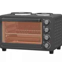 HOMCOM Miniugn med 2 Värmeplattor, 28L, 2600W, Svart Rostfritt Stål