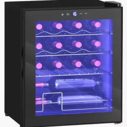 Vinkylar-HOMCOM Vinkyl 16 flaskor – Svart Metall – Pekskärm med LED-ljus och Glasdörr