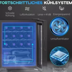 Vinkylar-HOMCOM Vinkyl 16 flaskor – Svart Metall – Pekskärm med LED-ljus och Glasdörr