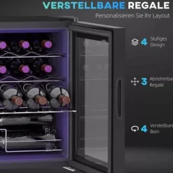 Vinkylar-HOMCOM Vinkyl 16 flaskor – Svart Metall – Pekskärm med LED-ljus och Glasdörr