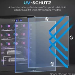 Vinkylar-HOMCOM Vinkyl 16 flaskor – Svart Metall – Pekskärm med LED-ljus och Glasdörr