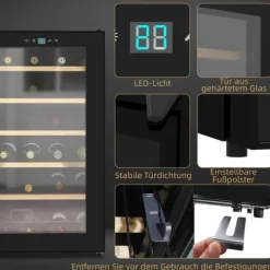 Vinkylar-HOMCOM Vinkylskåp, 65 L Dryckeskyl för 24 Flaskor, Flaskkyl, Vinklimaskåp med Invändig Belysning, 5-20°C, Touch, Svart