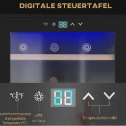 Vinkylar-HOMCOM Vinkylskåp, 65 L Dryckeskyl för 24 Flaskor, Flaskkyl, Vinklimaskåp med Invändig Belysning, 5-20°C, Touch, Svart