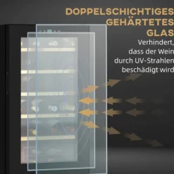 Vinkylar-HOMCOM Vinkylskåp, 65 L Dryckeskyl för 24 Flaskor, Flaskkyl, Vinklimaskåp med Invändig Belysning, 5-20°C, Touch, Svart