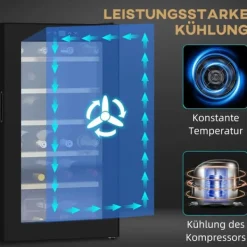 Vinkylar-HOMCOM Vinkylskåp, 65 L Dryckeskyl för 24 Flaskor, Flaskkyl, Vinklimaskåp med Invändig Belysning, 5-20°C, Touch, Svart