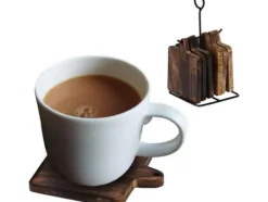 Glasunderlägg-Home Styling Collection Muggplatta i trä 6 st + metallställ