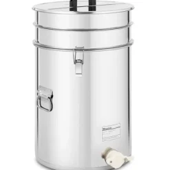 Honungsburkar-Honungssettler med sil, lock och ventil, STÅL, 50 l