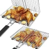 Grillar-Hopfällbar Rostfri Grillkorg med Avtagbart Handtag – Perfekt för Camping och Trädgård