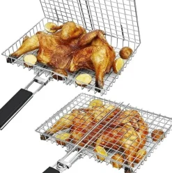 Grillar-Hopfällbar Rostfri Grillkorg med Avtagbart Handtag – Perfekt för Camping och Trädgård