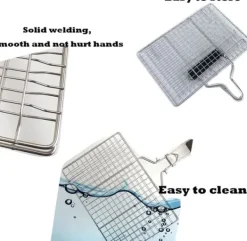 Grillar-Hopfällbar Rostfri Grillkorg med Avtagbart Handtag – Perfekt för Camping och Trädgård