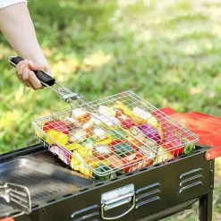 Grillar-Hopfällbar Rostfri Grillkorg med Avtagbart Handtag – Perfekt för Camping och Trädgård