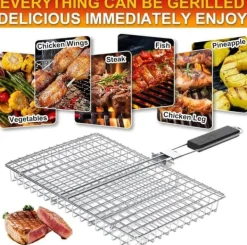 Grillar-Hopfällbar Rostfri Grillkorg med Avtagbart Handtag – Perfekt för Camping och Trädgård