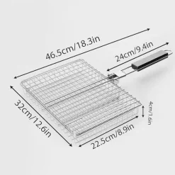 Grillar-Hopfällbar Rostfri Grillkorg med Avtagbart Handtag – Perfekt för Camping och Trädgård