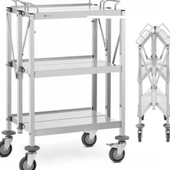Tillbehör För Matservering-Hopfällbar serveringsvagn, rostfritt stål, 3 hyllplan, upp till 90 kg