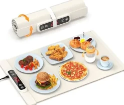 Matuppvärmare-Hopfällbar Silikon Värmebricka – 5 Värmelägen, Barnlås & Auto-Off, Perfekt för Matvarmhållning & Resor