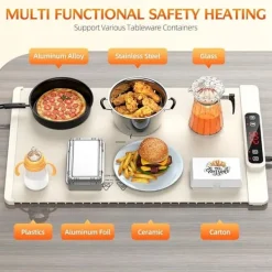 Matuppvärmare-Hopfällbar Silikon Värmebricka – 5 Värmelägen, Barnlås & Auto-Off, Perfekt för Matvarmhållning & Resor