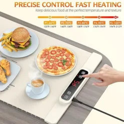 Matuppvärmare-Hopfällbar Silikon Värmebricka – 5 Värmelägen, Barnlås & Auto-Off, Perfekt för Matvarmhållning & Resor