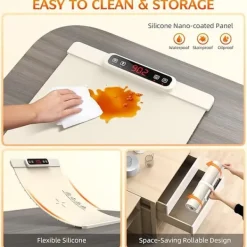 Matuppvärmare-Hopfällbar Silikon Värmebricka – 5 Värmelägen, Barnlås & Auto-Off, Perfekt för Matvarmhållning & Resor