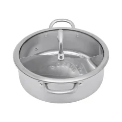 Hot Pot/Fonduegryta - Delad Yin-Yang - 32 cm - 304 Rostfritt Stål - Med Skedar - Militärgrön