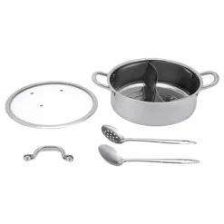 Hot Pot/Fonduegryta - Delad Yin-Yang - 32 cm - 304 Rostfritt Stål - Med Skedar - Militärgrön