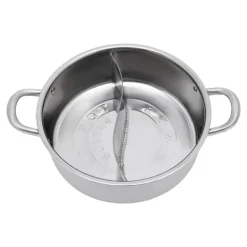 Hot Pot/Fonduegryta - Delad Yin-Yang - 32 cm - 304 Rostfritt Stål - Med Skedar - Militärgrön