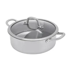 Hot Pot/Fonduegryta - Delad Yin-Yang - 32 cm - 304 Rostfritt Stål - Med Skedar - Militärgrön