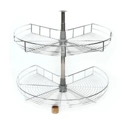 Hörnkarusell för köksskåp - Svängbar Halvcirkelkorg - 270° Rotation - Höjdjusterbar 71 cm - 2 Nivåer - Järn - Silver