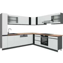 Hörnkök R-Line, 257 x 277 cm J-Shape, PT Ek, vit/antracit, Vicco