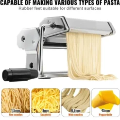 hushålls pastamaskin, manuell nudelmaskin, 9 justerbara tjocklekar, 2 olika bredder, livsmedelsklassat material, lätt att använda