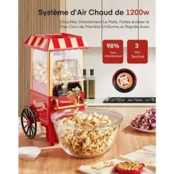 HUSNAT Retro Popcornmaskin 1200W Hälsosam och Lätt att Rengöra