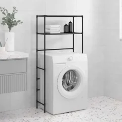 vidaXL Hylla för tvättmaskin med 2 hyllplan svart 69x28x143 cm järn
