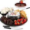 2-i-1 Elektrisk Fondue & Smores Maker Set – Smält Choklad, Inomhus Kit med 4 Grillpinnar & Avtagbara Brickor