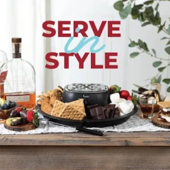 2-i-1 Elektrisk Fondue & Smores Maker Set – Smält Choklad, Inomhus Kit med 4 Grillpinnar & Avtagbara Brickor