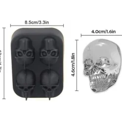 Isformar-Ice Cube Mould - AN - 3D Skull - Silikon - Svart - Lock ingår