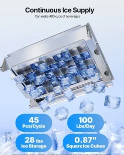 Ismaskiner-IJsblokjesmachine - Commerciële ijsmachine - Productie 45 kg/dag - Opslag 13 kg - Vrijstaand/onderbouw - Roestvrij staal - Zelfreinigend