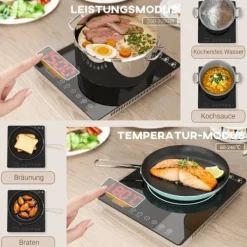 Spishällar-Induktionshäll portabel 1 zon – 2000 W, 10 effekt/temperatur, timer, barnlås, svart