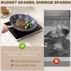 Induktionshäll portabel 1 zon – 2000 W, 10 effekt/temperatur, timer, barnlås, svart