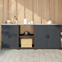 Industriellt köksförvaringsset med hylla och dörrar - 3 delar | Färg: Antracit | Storlek: 210x50x92 cm