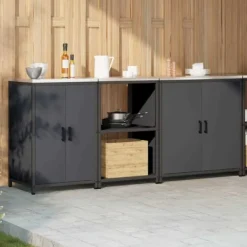 Industriellt köksförvaringsset med hylla och dörrar - 3 delar | Färg: Antracit | Storlek: 210x50x92 cm