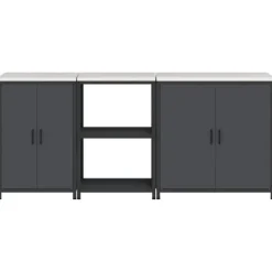Industriellt köksförvaringsset med hylla och dörrar - 3 delar | Färg: Antracit | Storlek: 210x50x92 cm