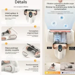 Handdammsugare-INN Dammsugare mot kvalster 13000 pa Dual-Cyclonic filtreringssystem med LED-display för sängar, textilier och soffmöbler