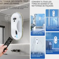 Rengöringsmedel-INN Fönsterputsrobot 5600pa 40 ml vattentank fönsterputsrobot med fjärrkontroll och 10 trasor och säkerhetslina