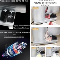 Köttskivare-INN Slicer 38x20x30cm 0-15mm 220V Små hushålls elektrisk köttkvarn Fruktskärare Grå nöt- och fårköttsskärare