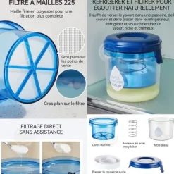 Yogurtmaskiner-INN Yoghurtsil med lock Bärbar återanvändbar grekisk yoghurtsil Vassleavskiljare för grekisk yoghurtjuicete