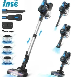 Handdammsugare-INSE sladdlös kvastdammsugare för djurhår, mattor, bil.blå,6 i 1,65 DB, 55 min autonomi,50KPa,250W