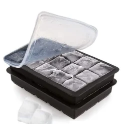 Isformar-Isbitsform silikon, lätt att släppa, 15 isbitar, form med mycket transparent lock för whisky, mjölkte, svart