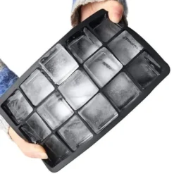 Isformar-Isbitsform silikon, lätt att släppa, 15 isbitar, form med mycket transparent lock för whisky, mjölkte, svart