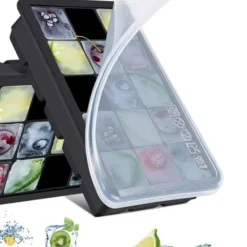 Isformar-Isbitsform silikon, lätt att släppa, 15 isbitar, form med mycket transparent lock för whisky, mjölkte, svart