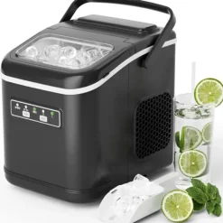 Isbitsmaskin - Bänkmodell - 12 kg/24 h - 9 kuber på 6 min - 2 kubstorlekar - Vattentank & isskopa - Svart