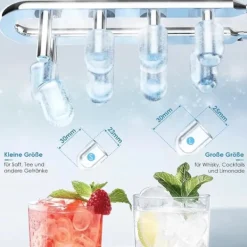 Ismaskiner-Isbitsmaskin - Bordsmodell - Kapacitet 12 kg/24 h - Snabb: 9 isbitar på 6 min - Två storlekar - Vattentank & isskopa - Vit